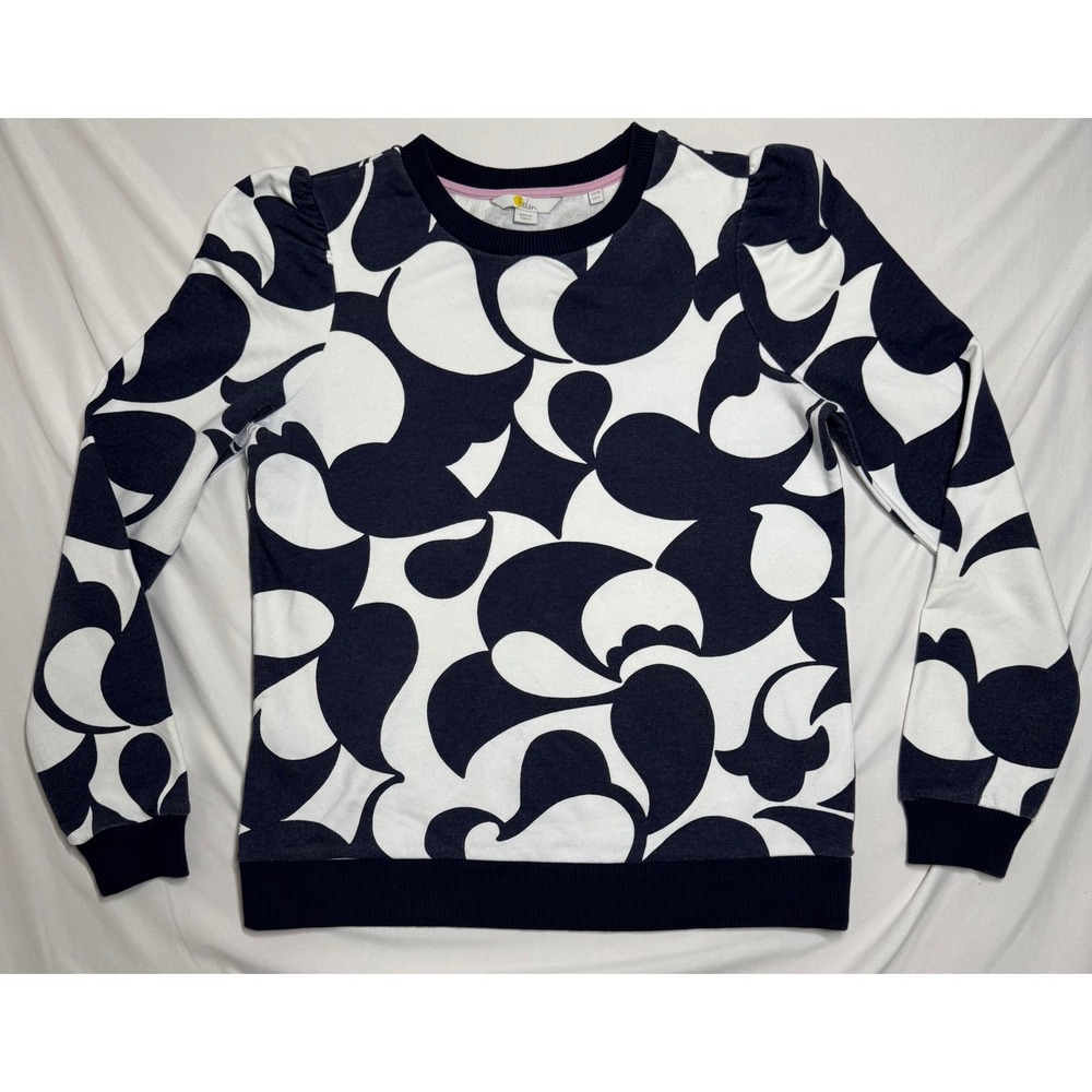 Boden Navy White Abstract Graphic Puff Shoulder Sweatshirt Women's Size US 6